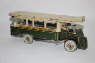 Antique 1920s Charles Rossignol Parisian Bus Trolley Wind Up Tin Toy