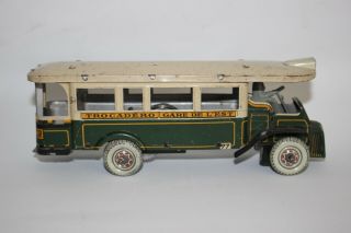 ANTIQUE 1920s CHARLES ROSSIGNOL PARISIAN BUS TROLLEY Wind Up Tin Toy 2