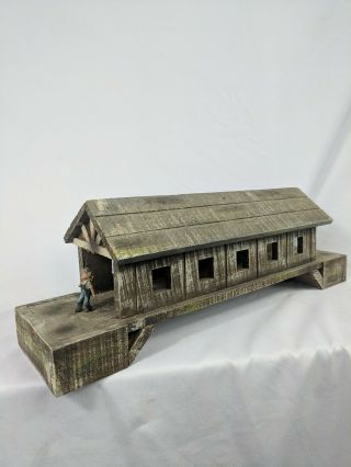 Vintage Ages Wood Bridge Minature Boy Fishing Rustic Country Farmhouse Handmade