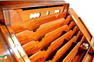 Late Victorian Oak Stationery Cabinet with Inkwells and Calender 10