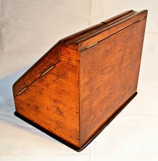 Late Victorian Oak Stationery Cabinet with Inkwells and Calender 4