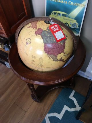 George F Cram Classica World Globe 16 " / Lighted / Wood Stand On Casters