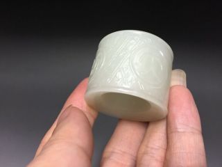 Top Chinese Antique 19th Century White Jade Nephrite Ring 10