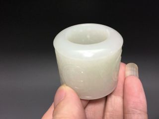 Top Chinese Antique 19th Century White Jade Nephrite Ring 2