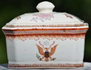 Antique Chinese Export American Eagle Armorial Porcelain Tureen Lidded Box