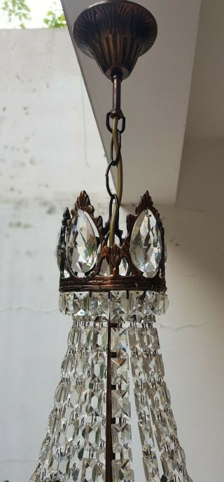 Antique Vintage Brass & Crystals French Chandelier Lighting Ceiling Lamp Light 4