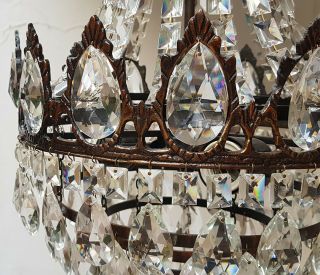 Antique Vintage Brass & Crystals French Chandelier Lighting Ceiling Lamp Light 6