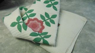 ANTIQUE FLOWER Applique QUILT Hand Stitched 90 X 72 Tiny Stitches ESTATE FIND 6