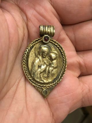 Silver Gilt Pendant With Virgin Mary And Jesus Christ As Child.  Item