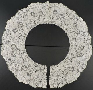 19th C Antique Round Point De Gaze Lace Wide Collar For Dress