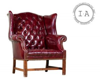 Vintage Aged Oxblood Wingback Chairs
