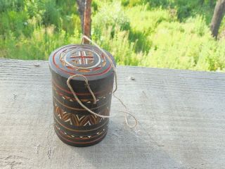 Old Papua Guinea Wooden Hand Carved Painted Medicine Box Healing Container