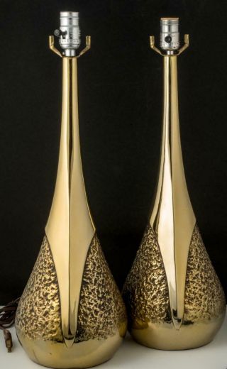 Pair Laurel Brutalist Lamps Maurizio Tempestini Mid Century Classic Brass