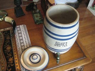 Antique/Vintage Blue/White Stoneware Ice Tea Cooler Rare EHLER ' S ICED TEA 11
