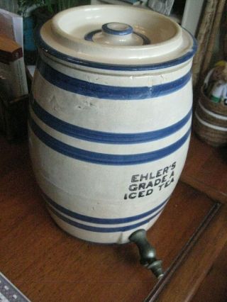 Antique/Vintage Blue/White Stoneware Ice Tea Cooler Rare EHLER ' S ICED TEA 2