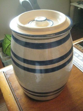 Antique/Vintage Blue/White Stoneware Ice Tea Cooler Rare EHLER ' S ICED TEA 5