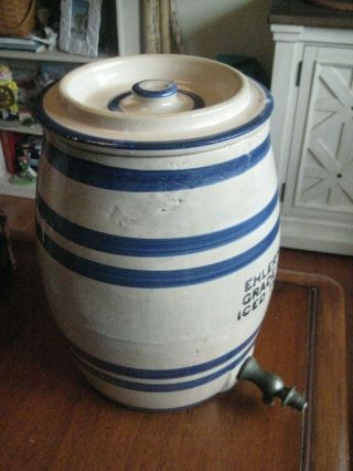 Antique/Vintage Blue/White Stoneware Ice Tea Cooler Rare EHLER ' S ICED TEA 6