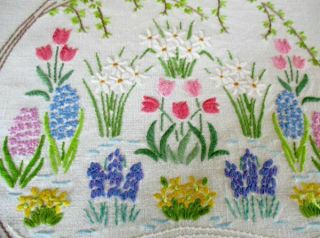 Vintage Tablecloth Fairystytch Design Hand Embroidered - Linen -