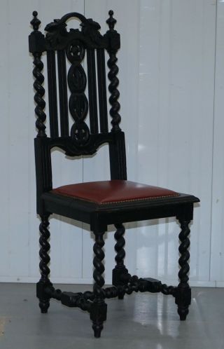 FOUR VICTORIAN CARVED OAK DINING CHAIRS LEATHER UPHOLSTERY GOTHIC PART SUITE 10