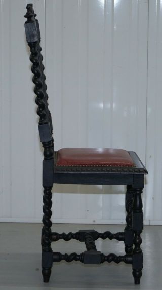 FOUR VICTORIAN CARVED OAK DINING CHAIRS LEATHER UPHOLSTERY GOTHIC PART SUITE 7