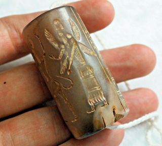 Ancient Cylinder Seal Intaglio Agate Rolling Bead Greek God Doing Ceremony Bead