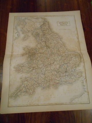 Large Engraved Map Of England And Wales.  Hand Colored Outline.  Circa 1850.