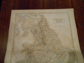 Large engraved map of England and Wales.  Hand colored outline.  circa 1850. 2