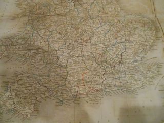 Large engraved map of England and Wales.  Hand colored outline.  circa 1850. 5