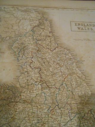 Large engraved map of England and Wales.  Hand colored outline.  circa 1850. 6