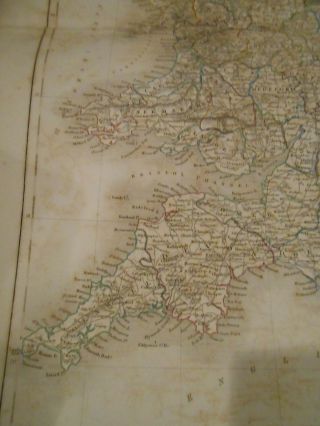 Large engraved map of England and Wales.  Hand colored outline.  circa 1850. 7
