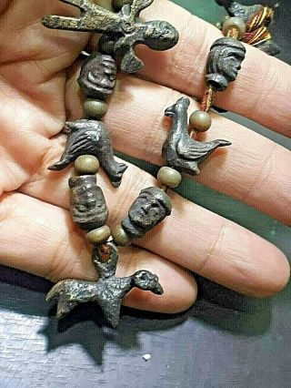 Superior Ancient Bronze Miniature Chicken Cow God Medieval Statue Beads Necklace