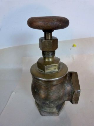Vintage Brass Boiler Valve 2 " With Wood Knob Unknown Mark