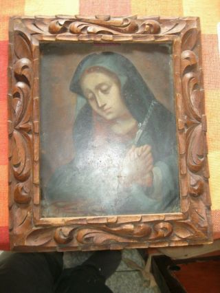 LATE 1800 ' S RETABLO PAINTING ON COPPER OUR LADY OF SORROWS BRUSHWORK 2