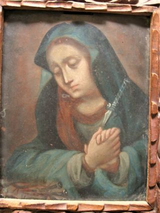 LATE 1800 ' S RETABLO PAINTING ON COPPER OUR LADY OF SORROWS BRUSHWORK 4