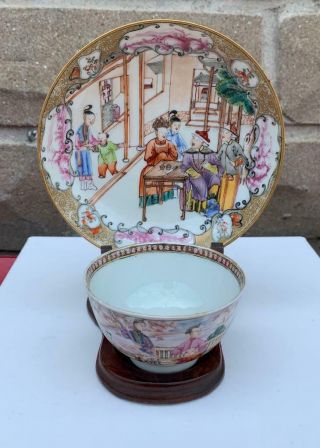 Antique Chinese Porcelain Cup Saucer Mandarin Palette 18th C.