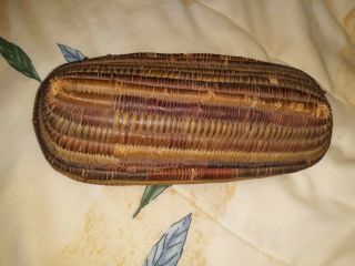 Antique Native American Coiled Oblong.  Covered Basket With Great Colors