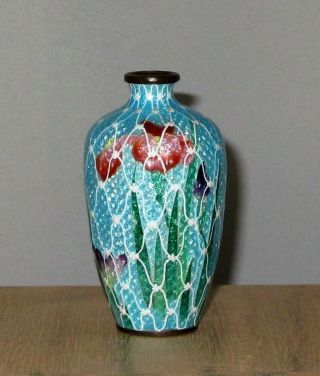 Fine Unique Ginbari Japanese Cloisonne Enamel Vase With Flowers - Signed Goto