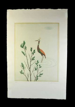 Keiko Minami Rare Etching,  Bird In Water,  Signed,  28/50,  1968
