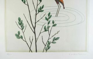 KEIKO MINAMI RARE ETCHING,  BIRD IN WATER,  SIGNED,  28/50,  1968 8