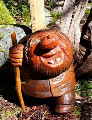Otto Sveen Hand Carved Wooden Troll,  Artistically Crafted From Norway