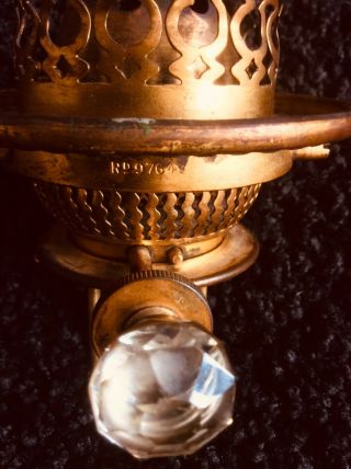 1888 PAT.  CRYSTAL JEWEL RAISER OIL LAMP BURNER BY HINKS WITH UNIQUE GILT FINISH 3