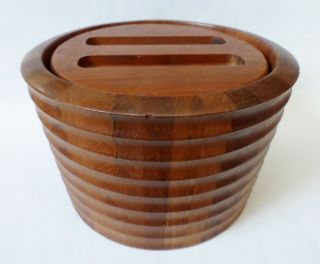 Scan Look Aq Teak Wood Staved Covered Ice Bucket Insulated Vintage Mcm