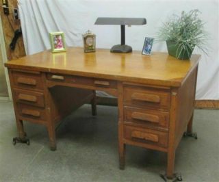 Vintage 5’ Solid Oak Teacher Desk,  With Office Steno Boards.