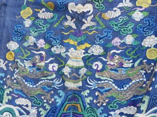 A antique embroidered blue silk Chinese robe dragon 10