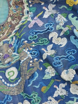 A antique embroidered blue silk Chinese robe dragon 2
