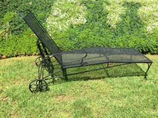 77 " Black - Scroll - Wrought Iron - Mesh Chaise Lounge - Patio Chair - Adjustable Back