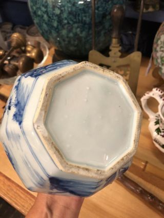 Unusual Large 19th c Antique Chinese Porcelain Blue & White Vase Bottle w Silver 2