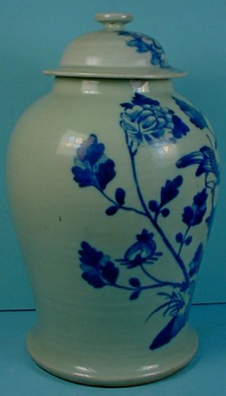 LATE 19th CENTURY CHINESE BLUE & WHITE PORCELAIN CELADON GLAZED TEMPLE JAR 2