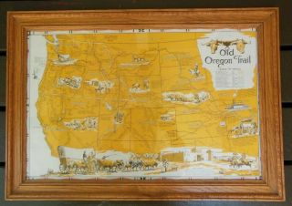 Antique Oregon Trail Map 1948 Wagon Trains,  Conestogas,  Gold Rush Oak Frame