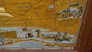 Antique Oregon Trail Map 1948 Wagon Trains,  Conestogas,  Gold Rush OAK FRAME 5